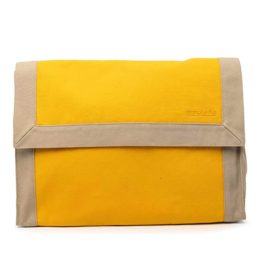 Hermès Bicolor Canvas Tapis de Selle Clutch Yellow Canvas Very good condition - Front View
