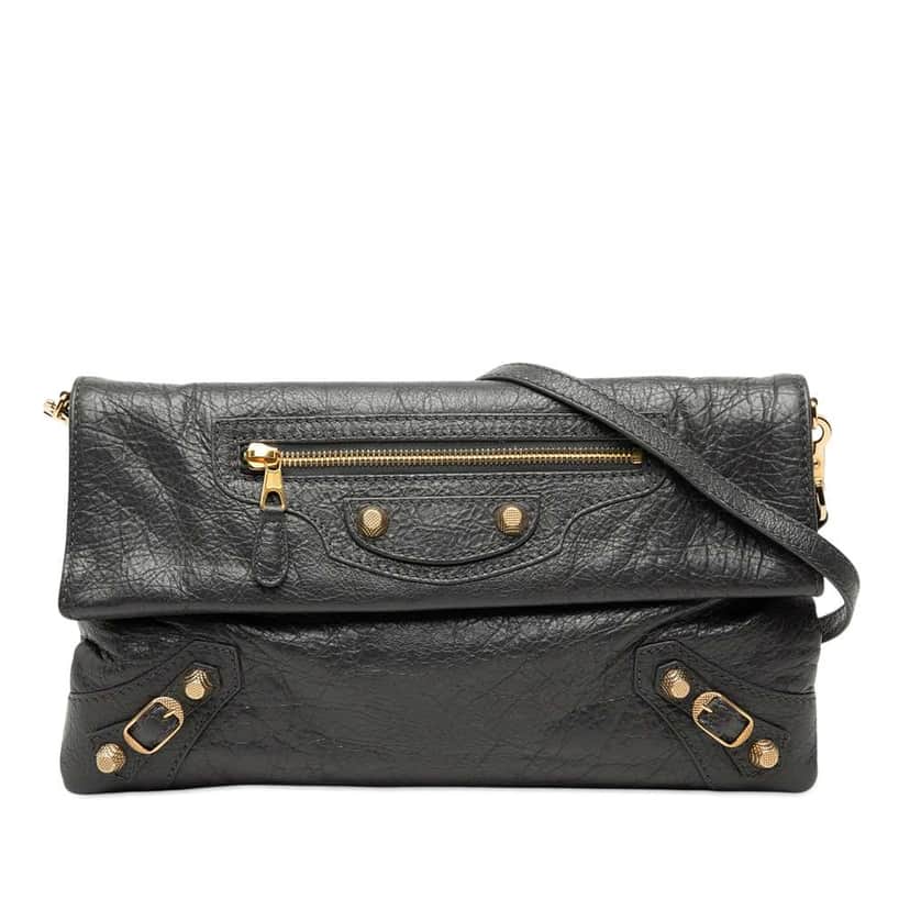 Balenciaga Lambskin Motocross Giant 12 Envelope Clutch With Strap Grey Leather Very good condition - Front View