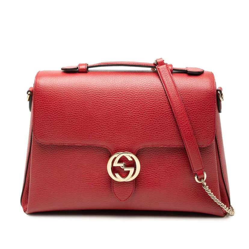 Gucci Medium Dollar Calf Interlocking G Satchel Red Leather Very good condition - Front View