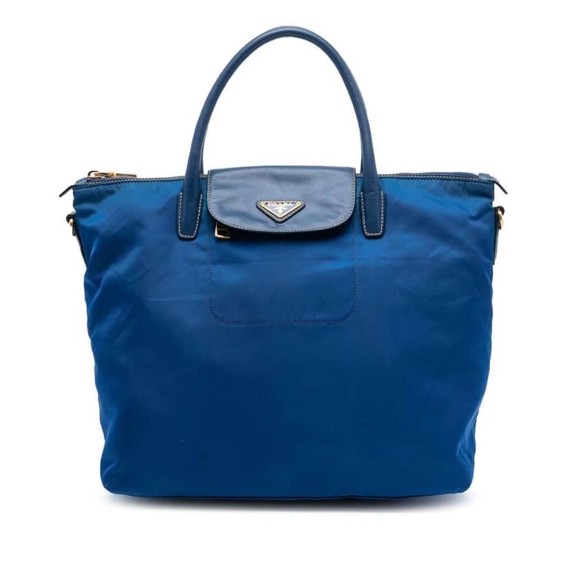 Prada Saffiano Trimmed Tessuto Satchel Blue Very good condition - Front View