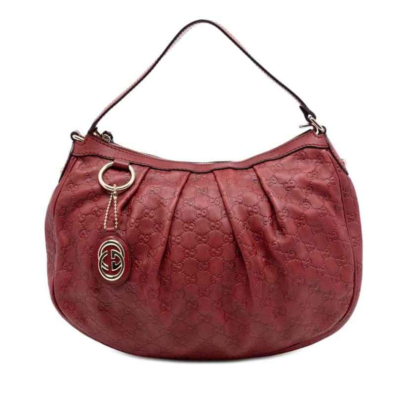 Gucci Guccissima Sukey Shoulder Bag Red Leather Very good condition - Front View