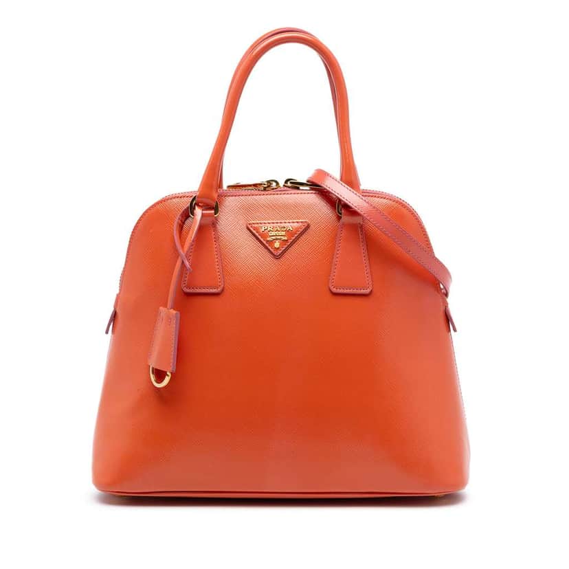 Prada Saffiano Vernice Dome Satchel Orange Leather Very good condition - Front View