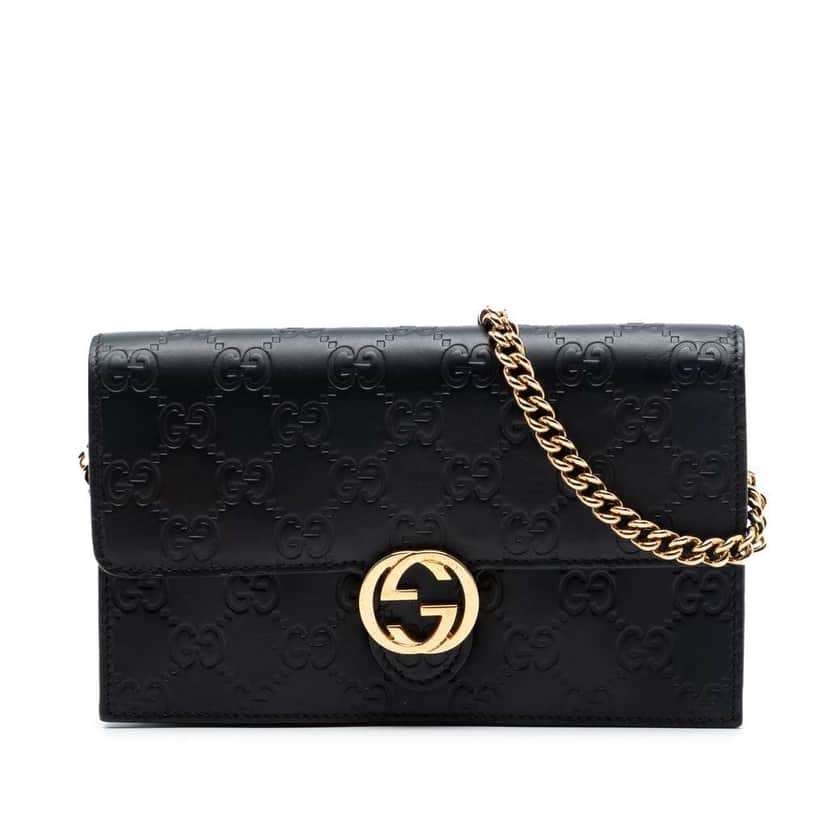 Gucci Guccissima Interlocking G Wallet On Chain Black Leather Very good condition - Front View