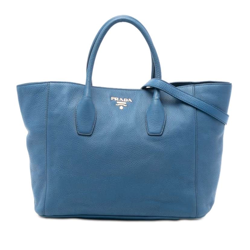 Prada Vitello Daino Open Convertible Tote Blue Leather Very good condition - Front View