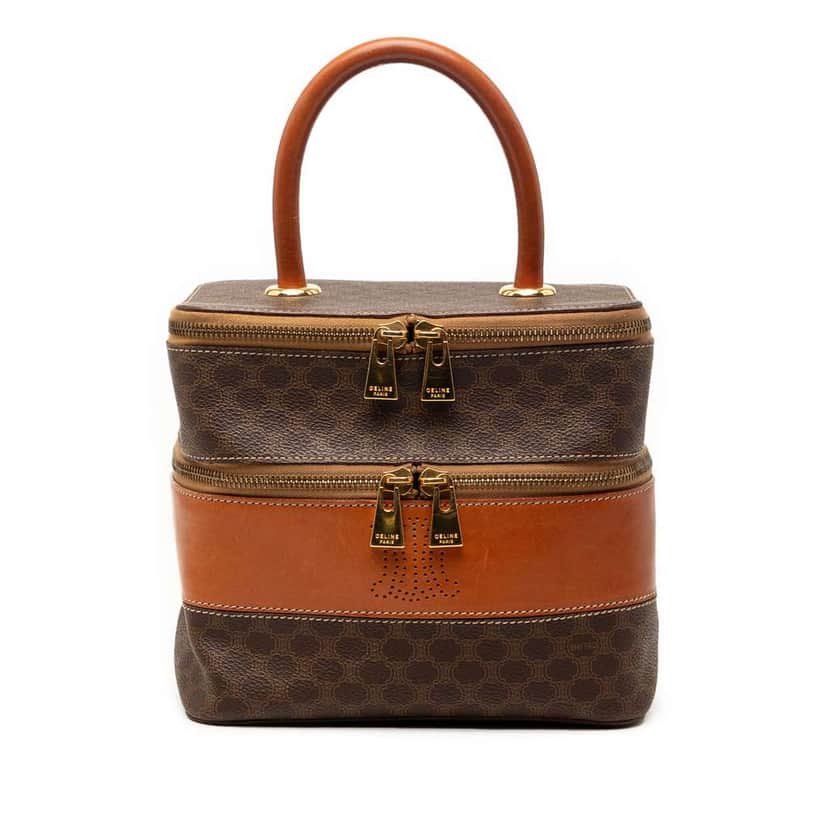 Celine Macadam Coated Canvas and Leather Double Zip Vanity Bag Brown Canvas Very good condition - Front View