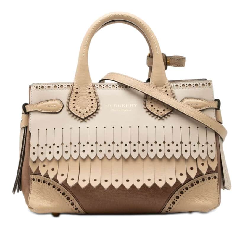 Burberry Small Leather Brogue Banner Satchel Beige Leather Very good condition - Front View