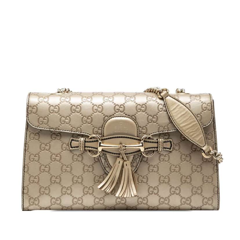 Gucci Medium Guccissima Emily Shoulder Bag Gold Leather Very good condition - Front View