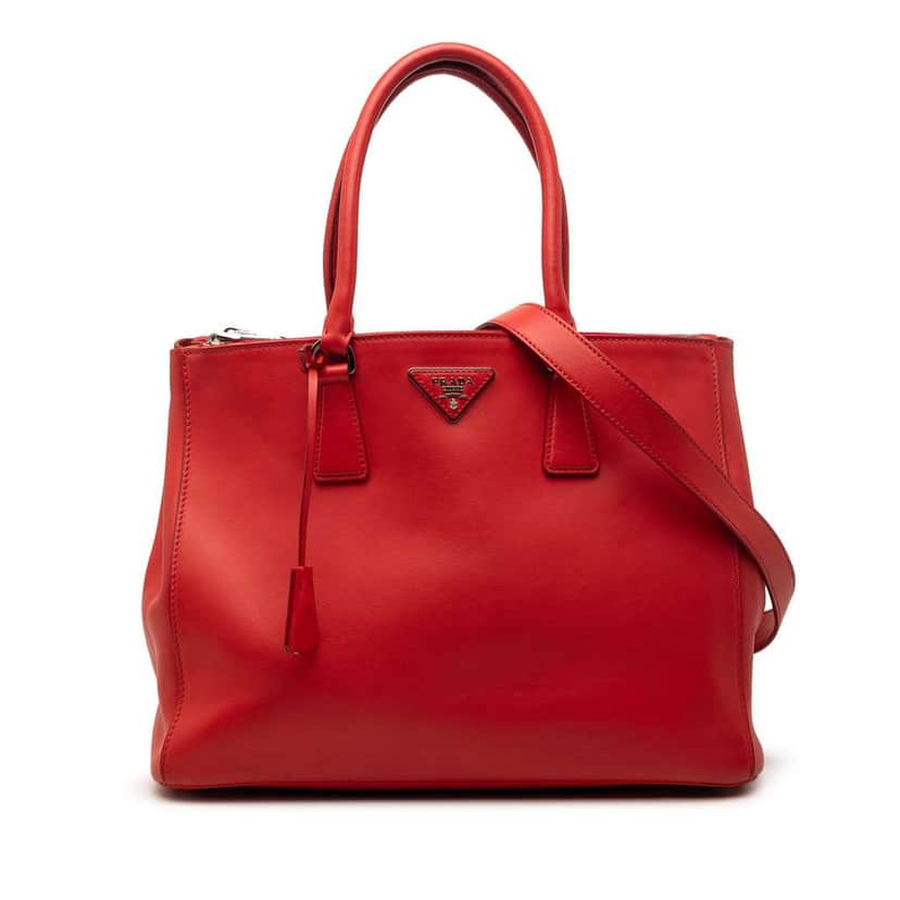 Prada Medium City Calf Galleria Double Zip Satchel Red Leather Very good condition - Front View