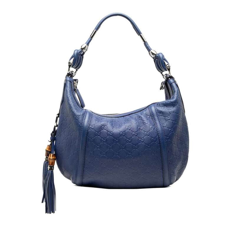 Gucci Medium Guccissima Techno Horsebit Hobo Blue Leather Very good condition - Front View