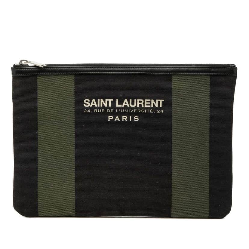 Saint Laurent Canvas Beach Zip Clutch Black Canvas Very good condition - Front View