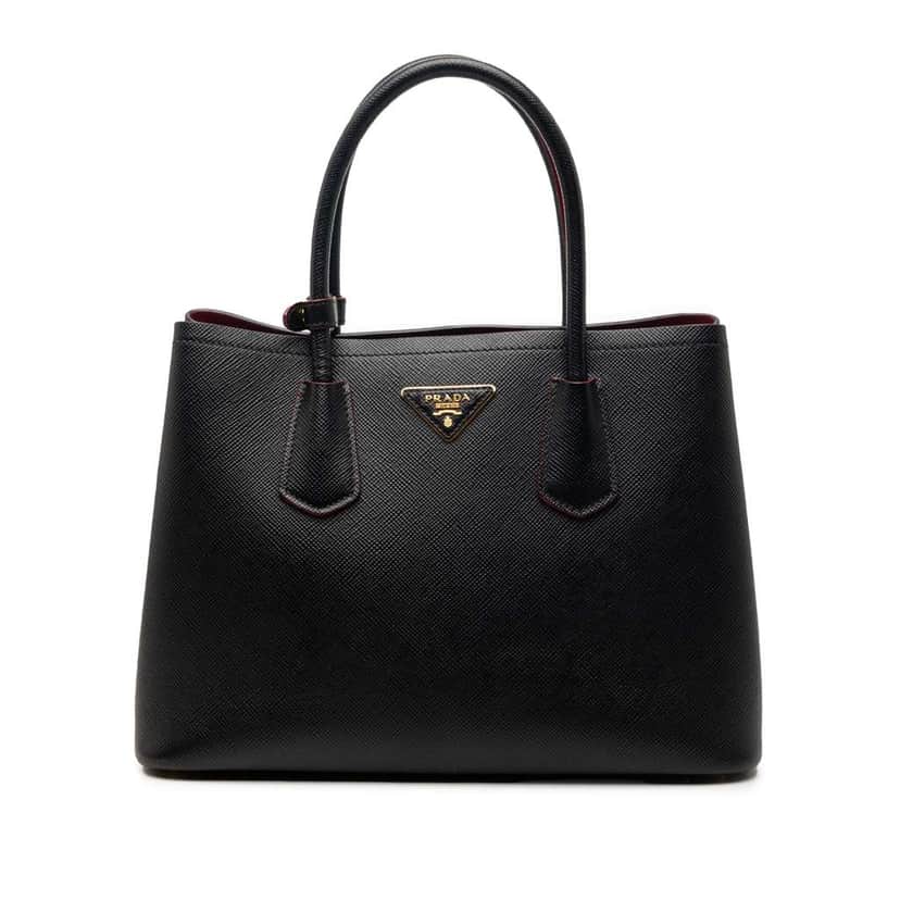Prada Small Saffiano Cuir Double Satchel Black Leather Very good condition - Front View