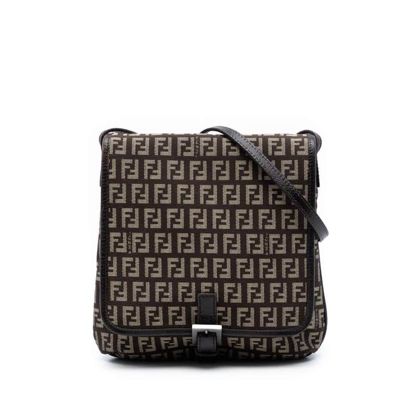 Fendi Zucchino Canvas Flap Crossbody Brown Canvas Very good condition - Front View