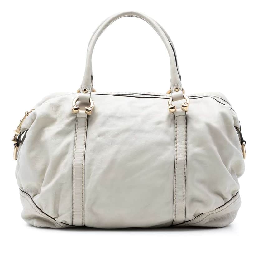 Gucci Leather Horsebit Nail Boston Bag White Leather Very good condition - Front View
