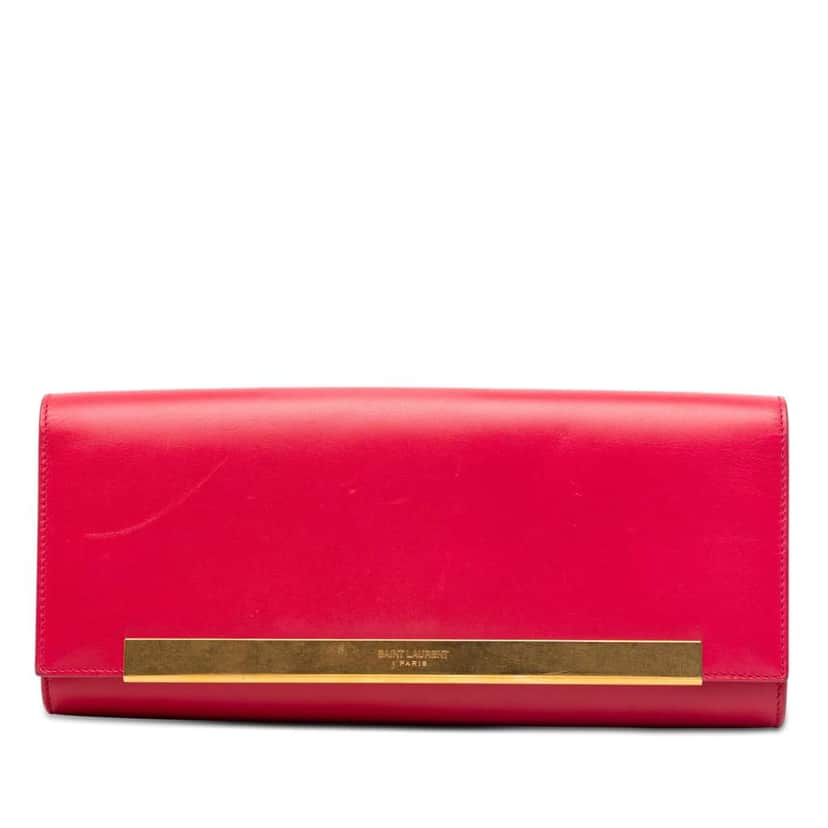 Saint Laurent Smooth Calfskin Lutetia Flap Clutch Pink Leather Very good condition - Front View