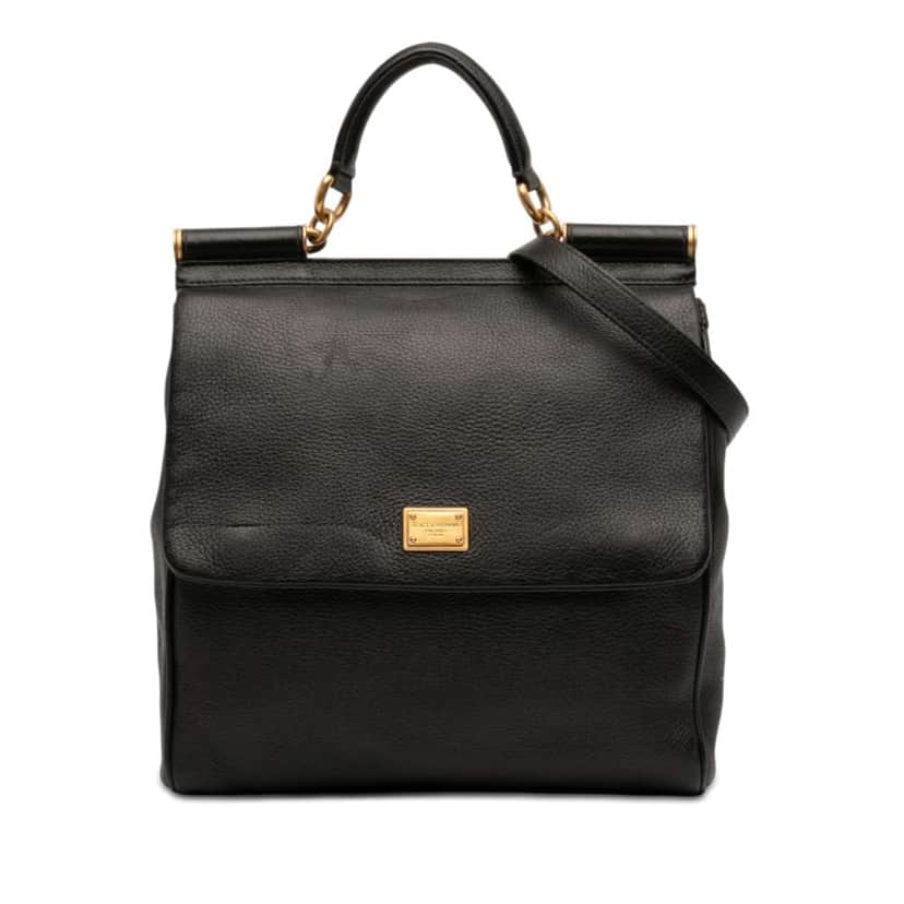 Dolce & Gabbana Calfskin Flat Sicily Satchel Black Leather Very good condition - Front View
