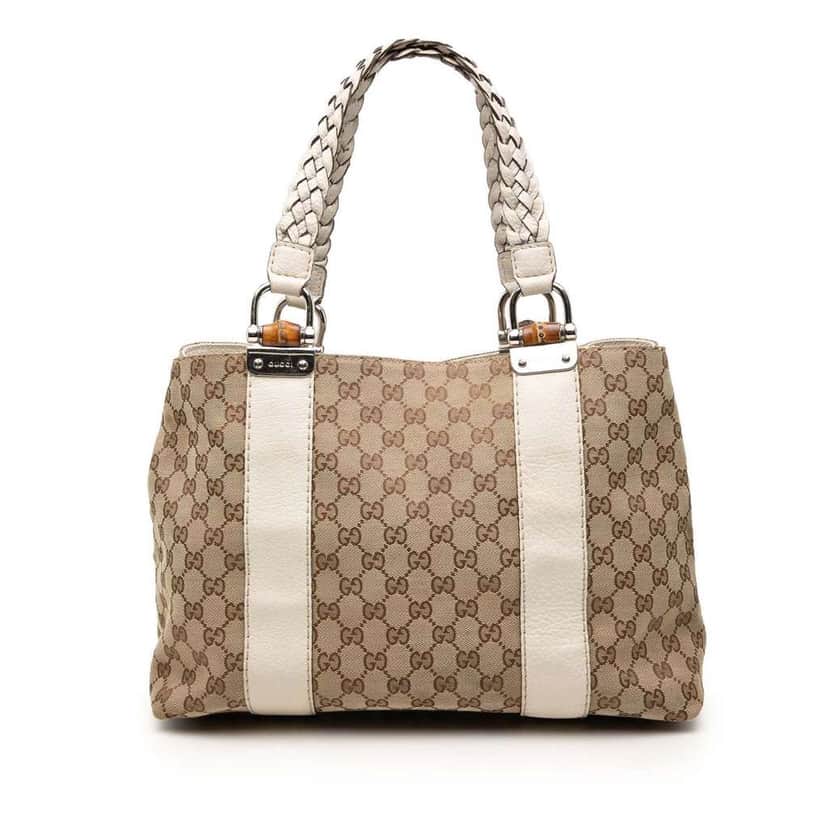 Gucci Medium GG Canvas Bamboo Libeccio Tote Beige Canvas Good condition - Front View