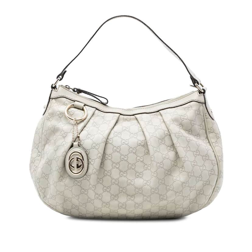 Gucci Guccissima Sukey Shoulder Bag White Leather Very good condition - Front View