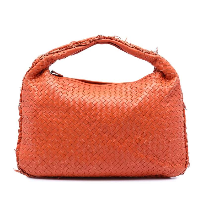 Bottega Veneta Medium Nappa Intrecciato Fuzzy Veneta Hobo Orange Leather Very good condition - Front View