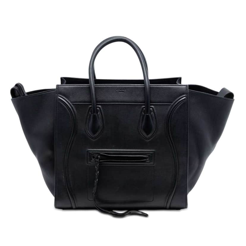 Celine Medium Grained Calfskin Phantom Luggage Tote Black Leather Very good condition - Front View