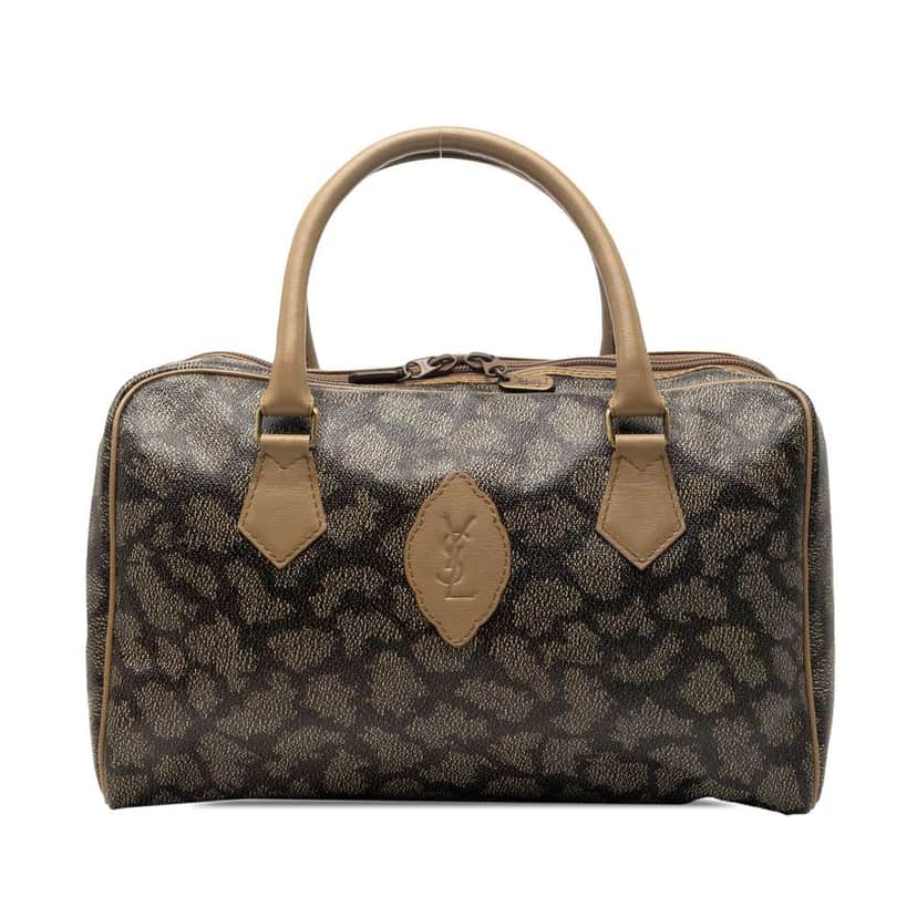 Saint Laurent Coated Canvas Giraffe Print Boston Bag Grey Canvas Very good condition - Front View