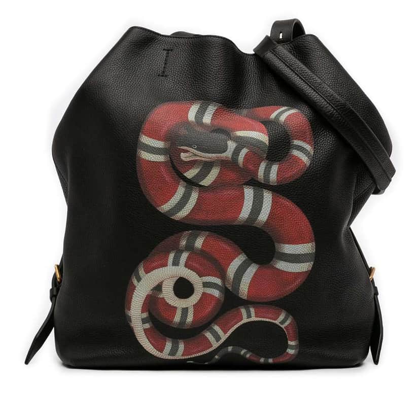 Gucci Grained Leather Kingsnake Print Backpack Black Leather Good condition - Front View