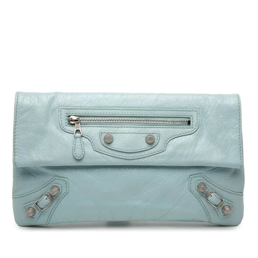 Balenciaga Lambskin Motocross Giant 12 Envelope Clutch Blue Leather Very good condition - Front View