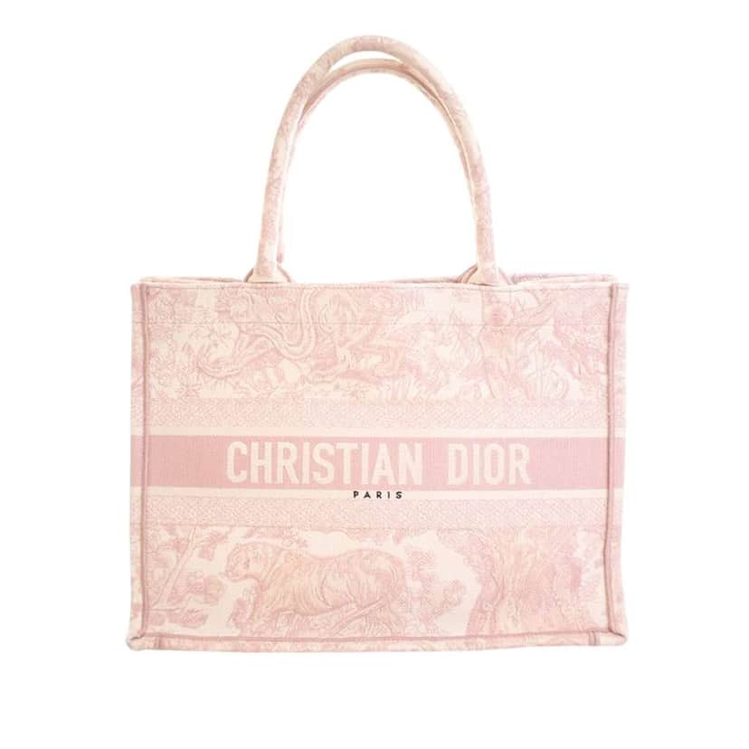Dior Medium Canvas Embroidered Dioriviera Toile De Jouy Book Tote Pink Canvas Very good condition - Front View
