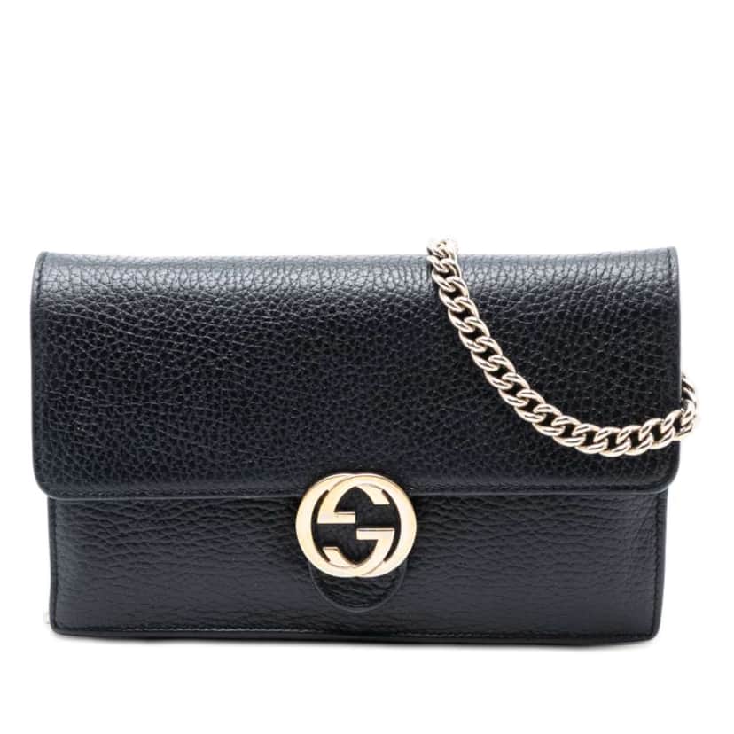 Gucci Leather Interlocking G Dollar Wallet on Chain Black Leather Very good condition - Front View