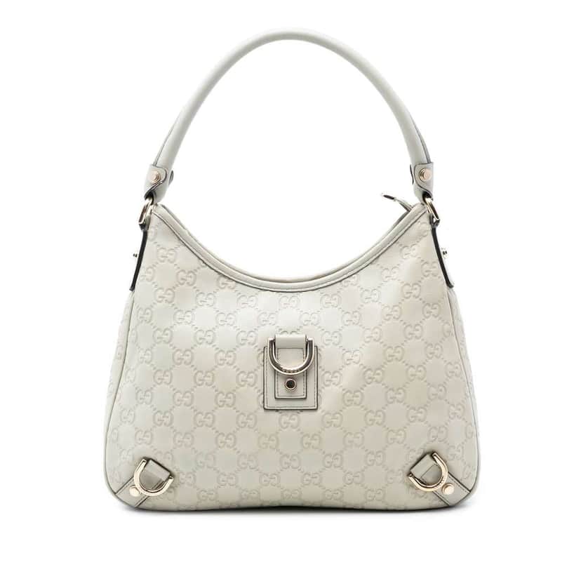 Gucci Guccissima Abbey D Ring Shoulder Bag White Leather Very good condition - Front View