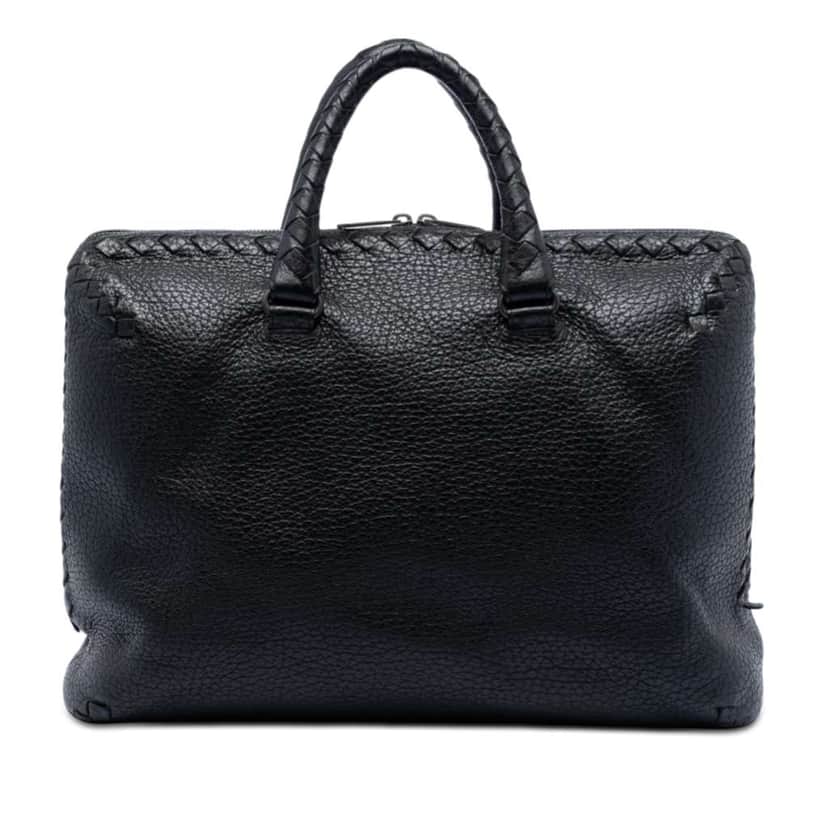 Bottega Veneta Intrecciato Trimmed Cervo Briefcase Black Leather Very good condition - Front View