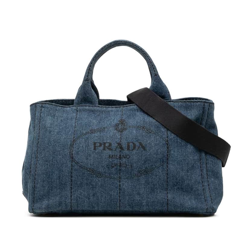 Prada Large Denim Canapa Logo Satchel Blue Denim Very good condition - Front View