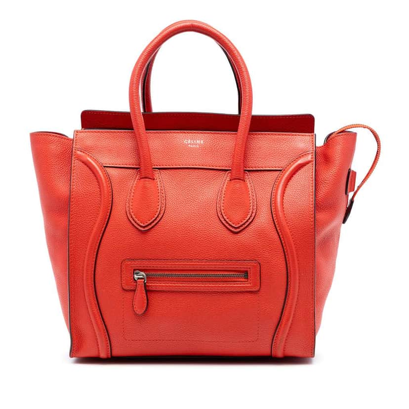 Celine Mini Grained Calfskin Luggage Tote Orange Leather Very good condition - Front View