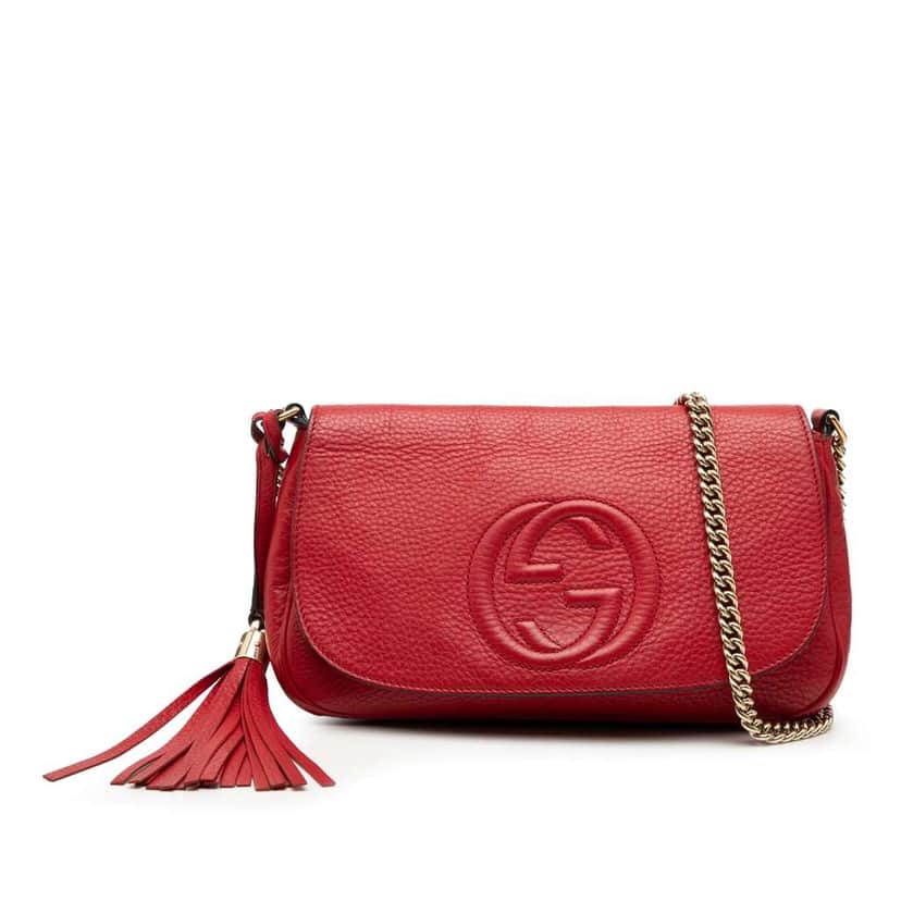 Gucci Medium Leather Soho Chain Flap Crossbody Red Leather Very good condition - Front View