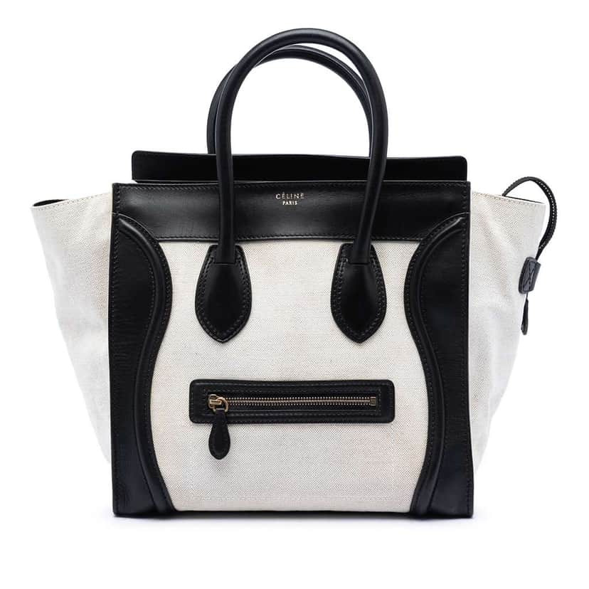 Celine Mini Bicolor Canvas and Leather Luggage Tote Brown Canvas Very good condition - Front View