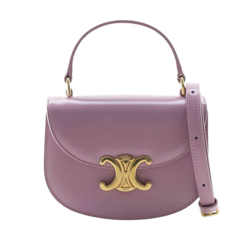 Celine Mini Shiny Calfskin Besace Clea Satchel Pink Leather Very good condition - Front View