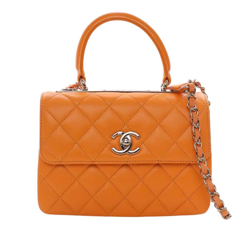 Chanel Mini Quilted Lambskin Trendy CC Top Handle Flap Orange Leather Very good condition - Front View