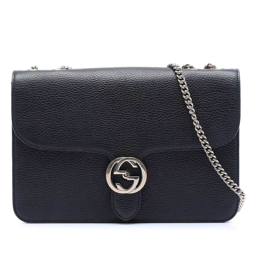 Gucci Medium Dollar Calfskin Interlocking G Crossbody Black Leather Very good condition - Front View