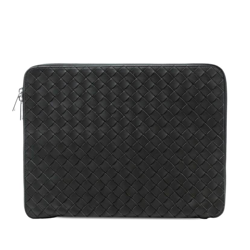 Bottega Veneta Nappa Intrecciato Clutch Black Leather Very good condition - Front View