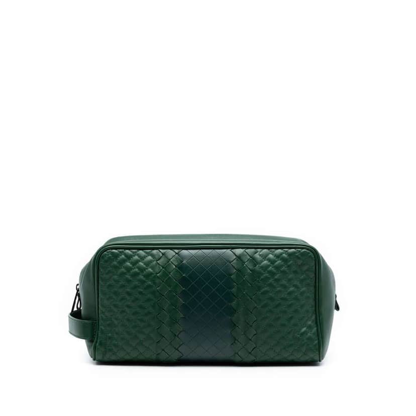 Bottega Veneta Bicolor Nappa Intrecciato Pouch Green Leather Very good condition - Front View