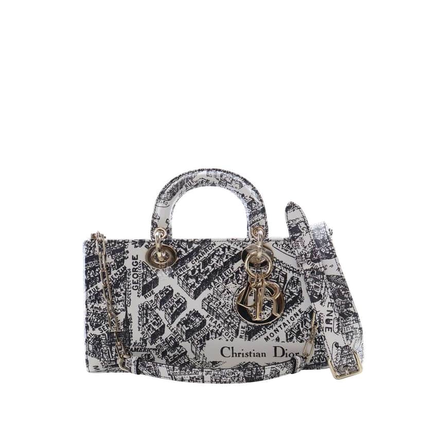 Dior Medium Calfskin Plan De Paris Printed Lady D Joy White Leather Very good condition - Front View