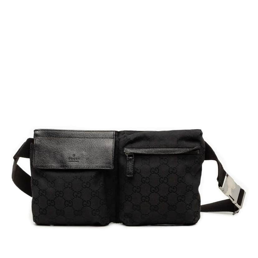 Gucci GG Canvas Double Pocket Belt Bag Black Canvas Good condition - Front View