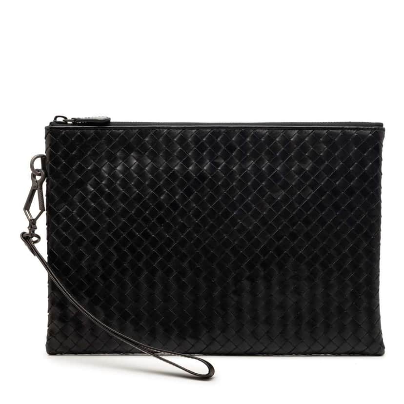 Bottega Veneta Nappa Intrecciato Wristlet Clutch Black Leather Very good condition - Front View