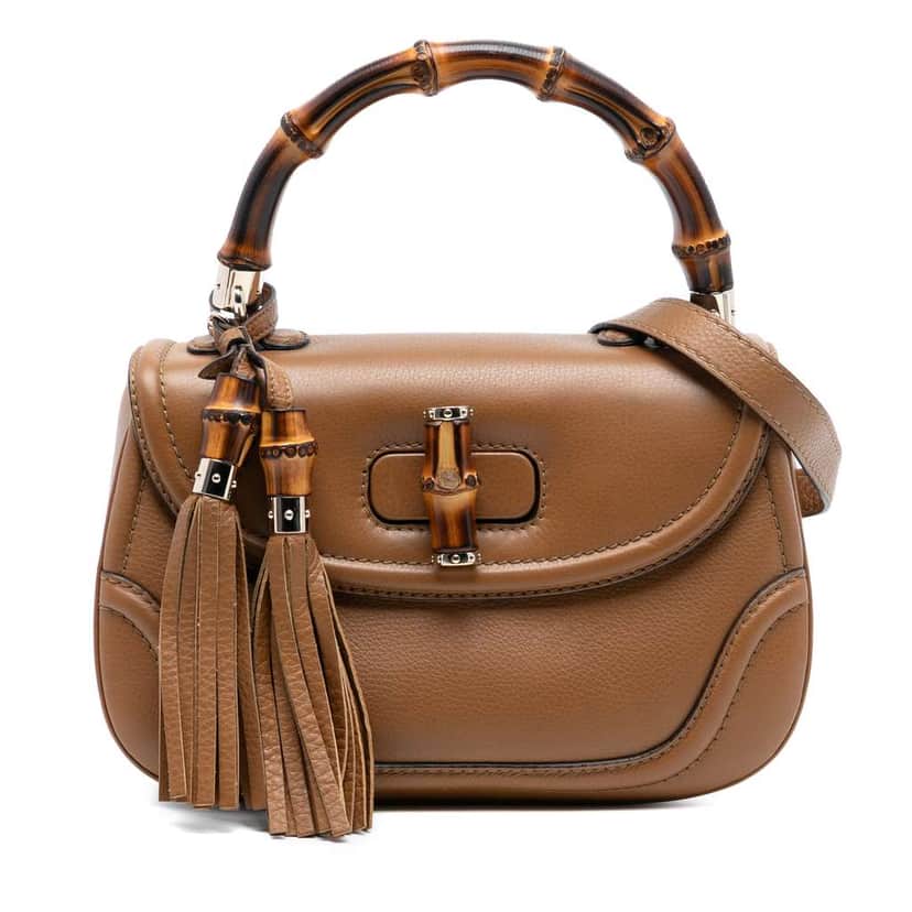 Gucci Medium Leather New Bamboo Satchel Brown Leather Very good condition - Front View