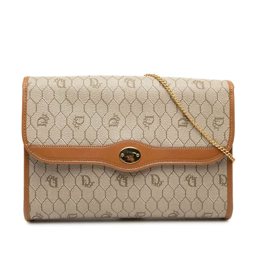 Dior Honeycomb Coated Canvas Chain Crossbody Beige Canvas Very good condition - Front View