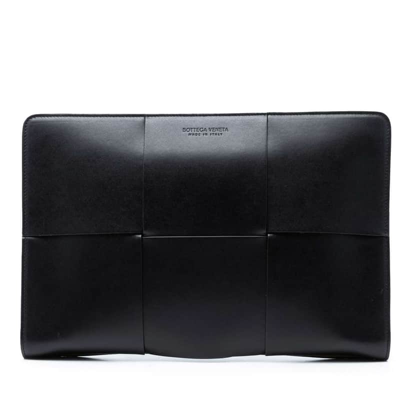 Bottega Veneta Calfskin Maxi Intrecciato Arco Document Case Black Leather Very good condition - Front View