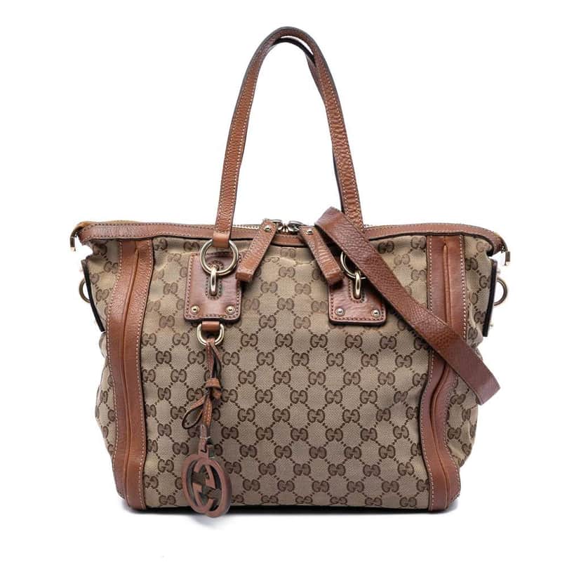 Gucci Medium GG Canvas Charm Satchel Beige Canvas Very good condition - Front View