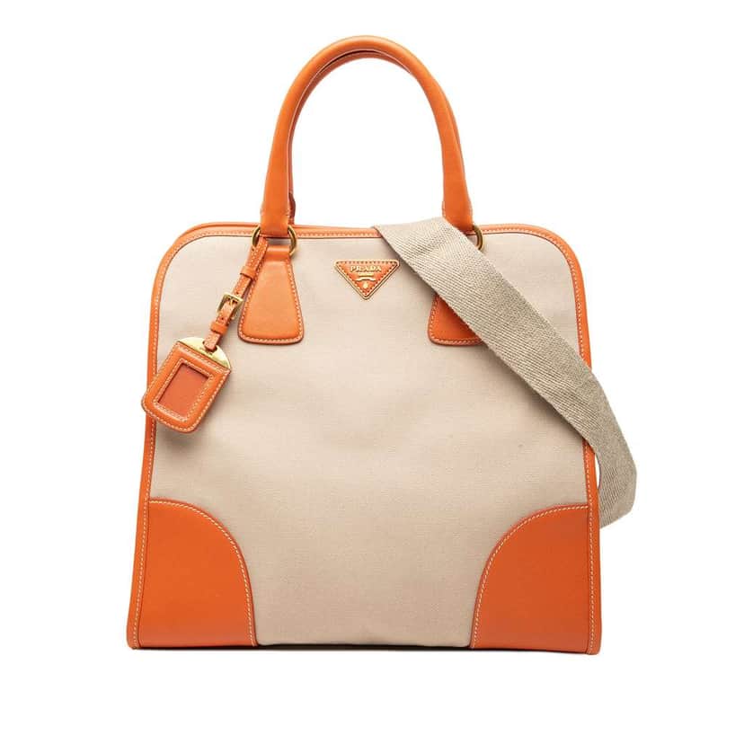 Prada Saffiano Trimmed Canvas Canapa Satchel Beige Canvas Very good condition - Front View