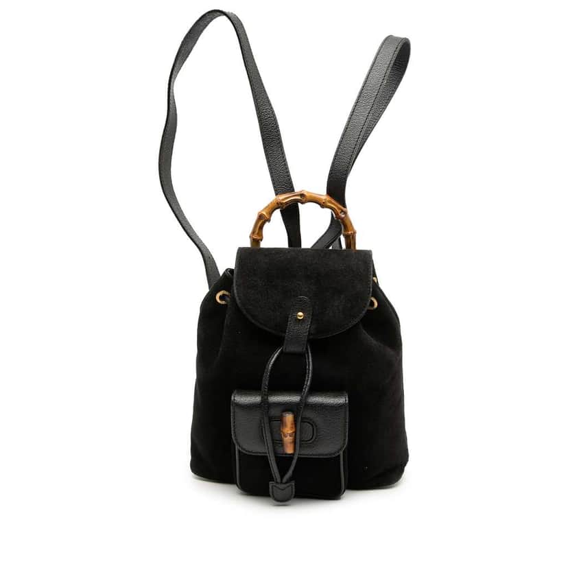 Gucci Suede Bamboo Backpack Black Leather Very good condition - Front View