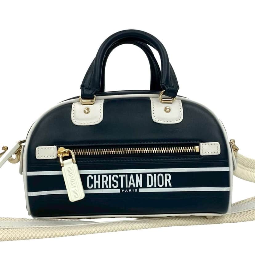 Dior Micro Leather Dior Vibe Zip Bowling Bag Blue Leather Very good condition - Front View