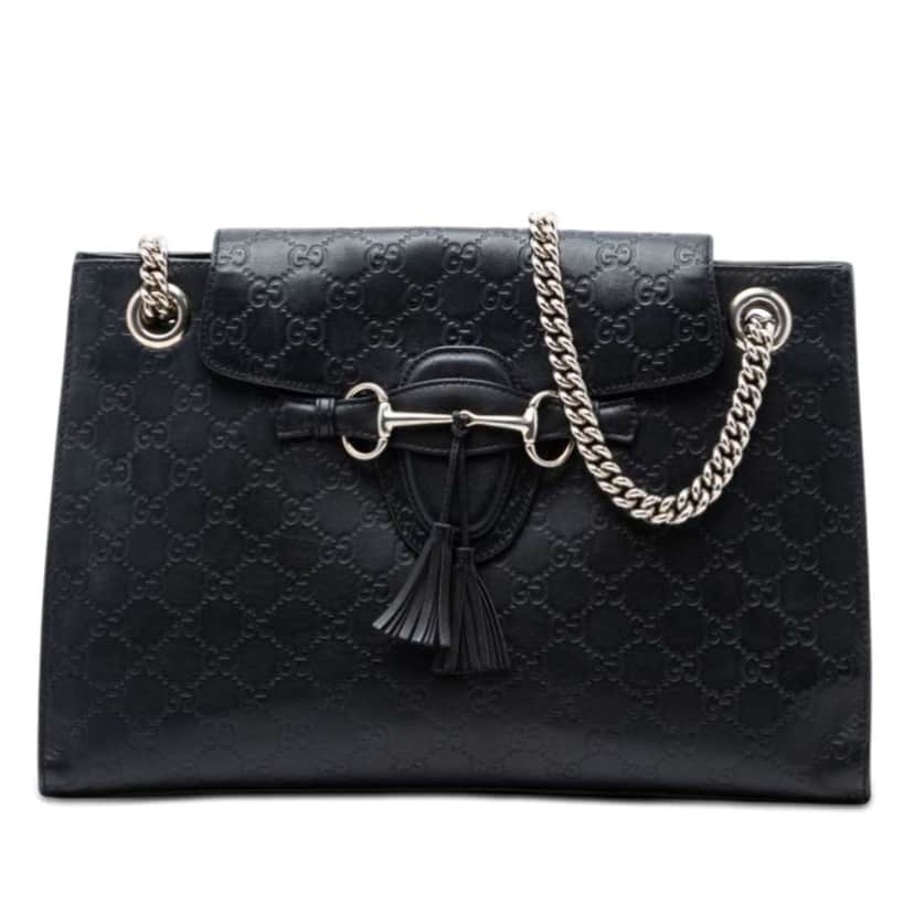 Gucci Large Guccissima Emily Shoulder Bag Black Leather Very good condition - Front View